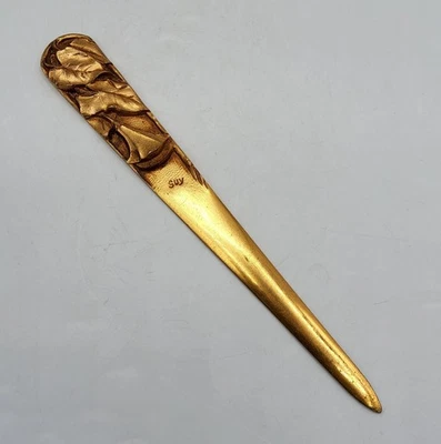 Ouvre lettre coupe papier en bronze doré à décor végétal signé Guy Art Déco - Photo 1/4