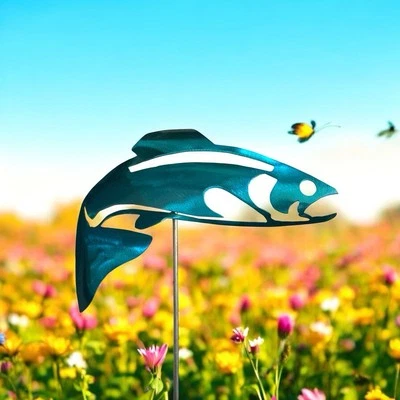 Abrigo en polvo azul brillante de pescado con estaca de jardín de 12 pulgadas hecho de acero Foto 1 de 4