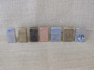 ZIPPO Lighters ~ Collection of Seven ~ Slims & Regular Size ~ Chrome & Brass - Picture 1 of 18