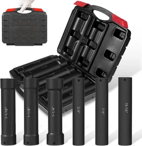 6PCS 1/2 Inch Drive Extended Length Impact Socket Set for High Torque with Case - Picture 1 of 13