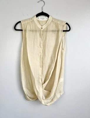 Brunello Cucinelli Size S • Soft Yellow Sleeveless Button Down Twist Floral Top - Image 1 of 4