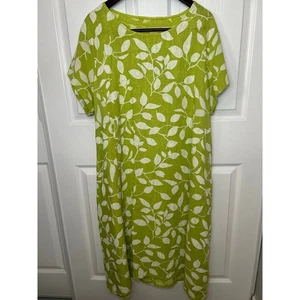 Vestido de Lino Talla 18 Verde Blanco Estampado de Hojas Bolsillos Informal Verano Mujer Elástico - Imagen 1 de 5