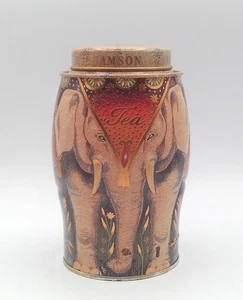 Williamson & Magor Empty Tea Tin Container Elephant Pattern 6.75" Tall - Picture 1 of 13