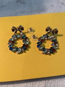 Rhinestones Pearl Dangle Wreath earrings Christmas jewelry fashion - Picture 1 of 2