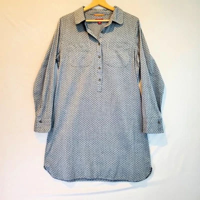 Vestido Camisa Merona Mujer MED Dobladillo Curvo Cambray Azul Oscuro Punto Suizo Preppy Foto 1 de 4