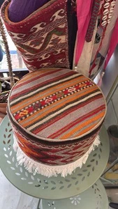 Ottoman Vintage Tribal Kilim Rug Design Coffee Stool - 35cm x 35cm - Picture 1 of 5