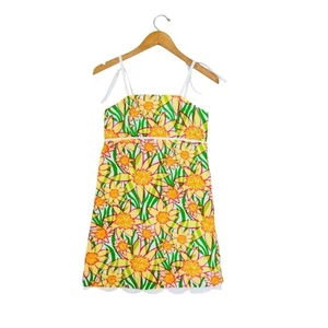 Lilly Pulitzer Girls Floral Babydoll Y2K Dress Size14 Yellow Green Summer Casual - Picture 1 of 9