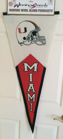 UNIVERSITY MIAMI Hurricanes Genuine Embroidered Wool Blend Pennant - 17x41 ~ NEW Cover