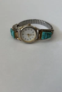 Native American Turquoise Sterling Band & CI Quartz Watch - Picture 1 of 8