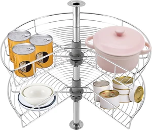 23.6" 2 Tier Lazy Susans Kitchen Base Cabinet Corner Organizer,270°Rotating Bask - Picture 1 of 7
