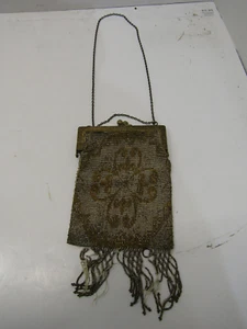 F-4  VINTAGE METAL FRAME WOMENS MESH PURSE HAND BAG BEADED - Picture 1 of 4