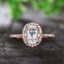 1.50 Ct Oval Cut Moissanite Halo Solitaire Engagement Ring 14K Rose Gold Over