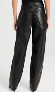 NWT Womens Levi Jeans Baggy Dad Mid Rise Size 26 Black Vegan Leather Ret. $128 - Picture 1 of 14