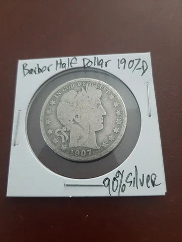 1907-D Denver Mint Silver Barber Half Dollar FREE SHIPPING Cover