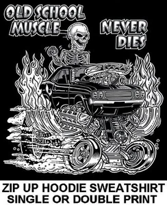 1970-74 OLD SCHOOL MUSCLE HOT ROD RACE BLOWER CAR SKULL ZIP HOODIE SWEATSHIRT O3 - Picture 1 of 12