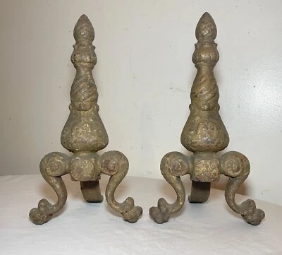 Par de andirrones chimenea garra hierro fundido macizo antiguo ornamentado siglo XIX Foto 1 de 4