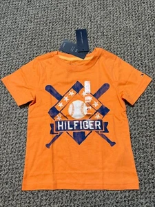 Tommy Hilfiger Boy Short Sleeve Baseball Graphic T-Shirt Orange Size 4T New - Picture 1 of 5