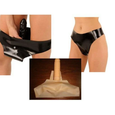 Unisex Black Latex Underwear,latex Catsuit, Panties,inner Solid Fake Dick Design - Image 1 of 3