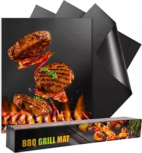 Large Grill Mat Set of 100% Non-Stick Reusable BBQ Grilling Mats, 6 SHEETS - Picture 1 of 9