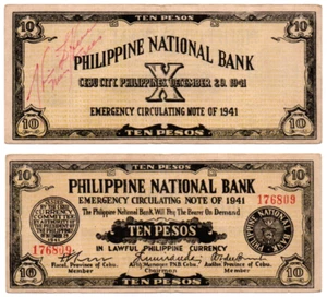 1941 PHILIPPINE Province of Cebu S217 10 Pesos Counter Signed Caibiran, Leyte - Picture 1 of 4
