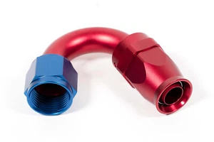 PTFE Alu Fitting Dash 4 / -4 AN / JIC 4 Anschluss 150° Blau/Rot eloxiert - Picture 1 of 8