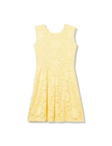 Girls' Allover Lace Skater Party Dress Yellow 10 - Picture 1 of 4