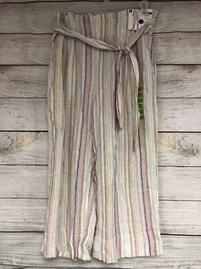 Zac & Rachel Linen Blend Striped Crop Pant - Size Large- New with Tags MSRP$50 - Picture 1 of 4
