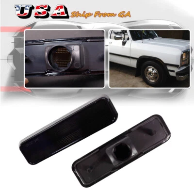 Kit de carcasa de luces marcadoras laterales delanteras con lente ahumada de 2 piezas para Dodge D100 D150 D250 Foto 1 de 4