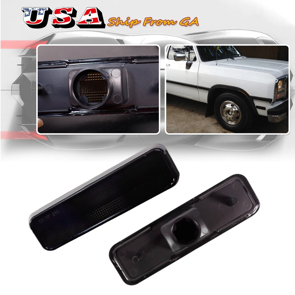 Kit de carcaça de luzes indicadoras frontais lentes fumê 2 peças para Dodge D100 D150 D250 - Imagem 1 de 4