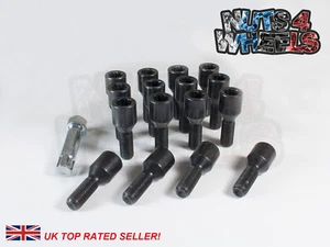 16 x Black Tuner Alloy Wheel Bolts M12x1.25 fits Peugeot Fiat Alfa - Picture 1 of 3