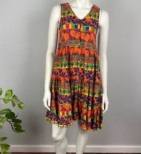 Orientique Size 8 A Line Short Dress Tiered Button Front Colourful V Neck Women - Picture 1 of 14