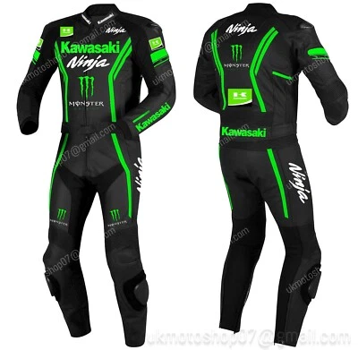 KAWASAKI Courses Combinaison de Moto en Cuir Hommes Moto en Cuir Veste Pantalon - Photo 1/2