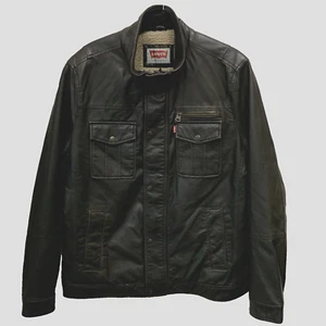 Large Levis Jacket Men Brown Faux Leather Sherpa Lined Bomber Aviator Trucker Z1 - Bild 1 von 14