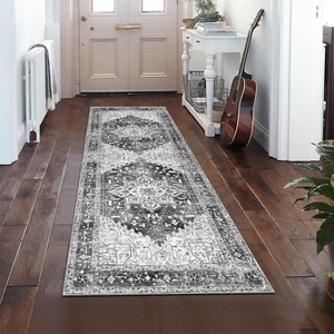Washable Runner Rug, 2x6 Non-Slip Boho Vintage Hallway Rug Runner with Rubber Ba - Picture 1 of 7