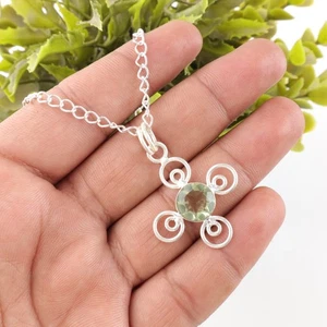 Verde Ametista Gemma 925 Argento Sterling Gioielli Fatto Massiccio Ciondolo - Foto 1 di 3