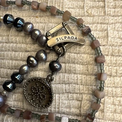 Collar Silpada Plata Esterlina 925 Hematita Vidrio Perlas Concha N1784 Palanca Foto 1 de 4