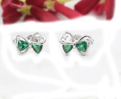 Free Shipping Onyx  cubic zirconia Bow Style 925 Sterling Silver Stud Earring - Image 1 of 3