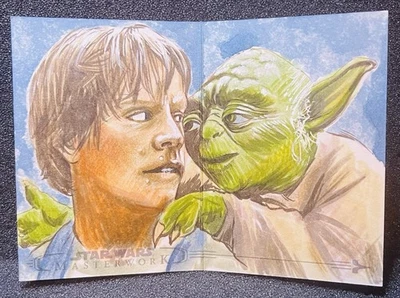 2021 Topps Star Wars Masterwork Luke & Yoda Panoramic Sketch by Semra Bulut!!! - Image 1 of 2