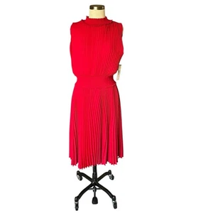 Nanette Lepore leuchtend rotes plissiertes Midikleid Damengröße 14 neu mit Etikett auffällig Retro - Bild 1 von 10