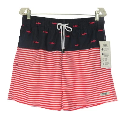 NWT Red White Blue Sharks TRUNKS SWIM + SURF Men's Swim Trunks Sz M 4th July - Image 1 of 4