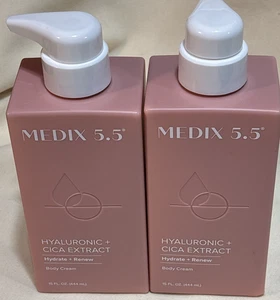 2 Pack MEDIX 5.5 HYALURONIC + CICA EXTRACT Hydrate Renew BODY CREAM 15 oz ea. - Picture 1 of 6