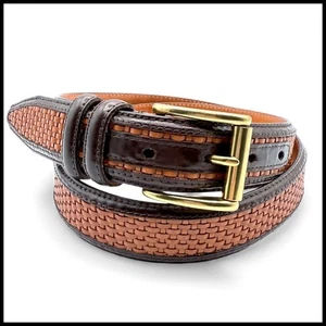 Cinturón de cuero trenzado tejido Orvis marrón tostado tono latón hebilla para hombre talla 36 preppy - Imagen 1 de 6