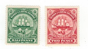 2 Turks And Caicos 1940's  Stamps MH - Picture 1 of 2