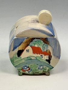 Clarice Cliff NEWLYN pattern, Bonjour shape jampot and cover,10cm, circa 1936. - Picture 1 of 8