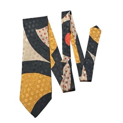 Gravata vintage Bachrach década de 1980 100% seda preta marrom 4” x 58” - Imagem 1 de 4