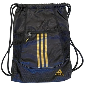 Adidas Sporttasche 3-Streifen Kordelzug Reißverschlusstasche leicht 14"x18" Schuhtaschen - Bild 1 von 10