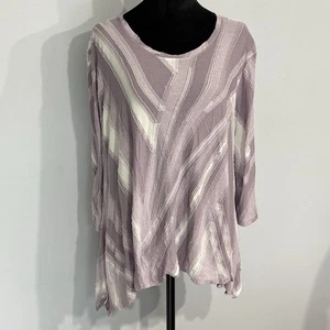 Simply Vera Vera Wang Damen Tunika Bluse Flieder Lila Ausfranst Gestreift Gr. L - Bild 1 von 18