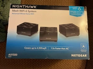NETGEAR Nighthawk MK6W-100NAS Whole Home Mesh WiFi 6 Sys AX1500 Router FREE SHIP - Afbeelding 1 van 4