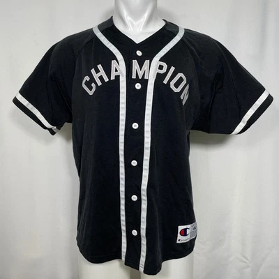 VTG Champion Braided Black White Button Up Baseball Jersey Shirt Men's LARGE 44 - Image 1 of 4