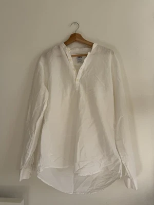 ✿ Camisa Henley ZARA Unisex Blanca Mezcla de Lino XL Calce Relajado Manga Larga Informal Foto 1 de 4